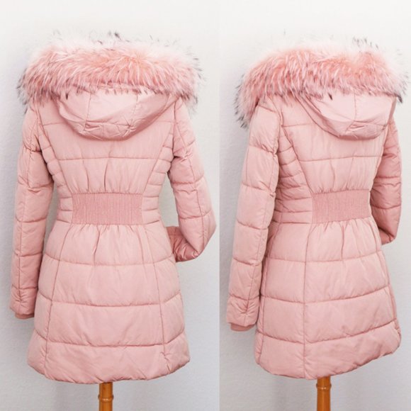 NEW Blush Pink Faux Fur Lined Puffer Coat Jacket - Picture 3 of 14